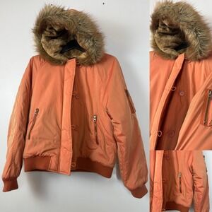 Talbots Kids‎ Orange Faux Fur Hood Bomber Winter Rust Jacket Size 16